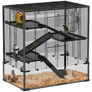 Buy 4 Tiers Hamster Cage with Deep Tempered Glass Bottom, Hut, Running Wheel, Food Dish, Water Bottle, 78.5 x 48.5 x 80cm