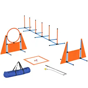 Buy 7-Piece Dog Agility Equipment Set with Weave Poles, Jump Ring and Hurdle, Pause Box and Carry Bag, Orange