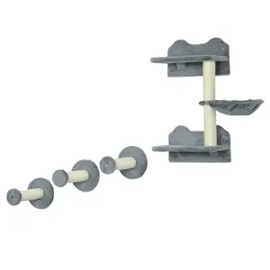 Buy 4 Piece Cat Shelf with Scratching Post, Wall-Mounted Cat Tree for Indoor Cat - Grey
