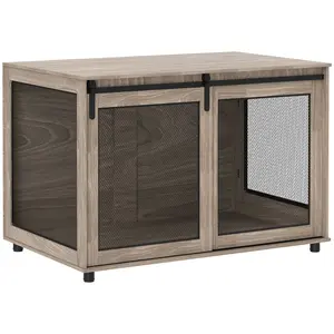 Buy Dog Crate Furniture with Sliding Door for Extra Large Dogs, 118 x 75.5 x 82cm, Walnut Brown