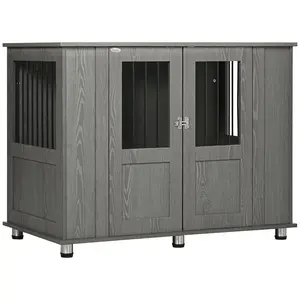 Buy Dog Crate Table for Medium and Large Dogs with Magnetic Door for Indoor Use, 114 x 60 x 82 cm, Grey