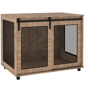Buy Dog Crate Furniture with Sliding Door for Large Dogs, 98 x 60 x 78cm, Walnut Brown