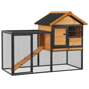 Buy Rabbit Hutch Guinea Pig Hutch Wood-metal Elevated Guinea Pig House Pet Bunny Cage for Outdoor 122 x 63 x 92cm Light Yellow