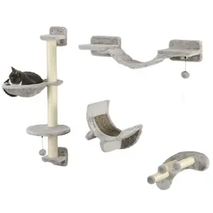 Buy Four-Piece Cat Wall Furniture, with Hammock, Ladder, Platforms, Steps, for Indoor Use - Grey