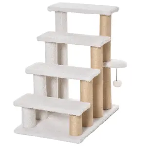 Buy Pet Stair with 4-step Climb Ladder, Scratching Posts, Platforms, Toy Ball, for Indoor Elderly Cats Kittens, White