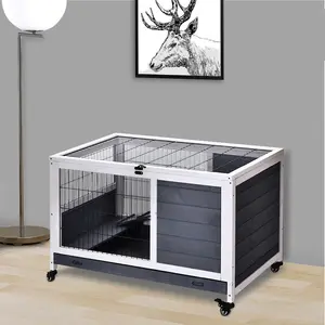 Buy Rabbits Indoor Fir Wood Lift-Top Hutch Guinea Pigs Hutches-Grey and White