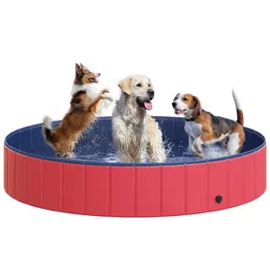 Buy Foldable Dog Paddling Pool Pet Cat Swimming Pool Indoor/Outdoor Collapsible Summer Bathing Tub Shower Tub Puppy Washer (&Icirc;&brvbar;160 &Atilde;&mdash; 30H cm, Red)