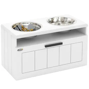 Buy Raised Dog Bowl with Slow Feeder, Two Stainless Steel Dog Bowls, Drawer, for Large and Extra Large Dogs, White