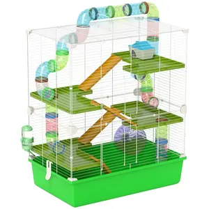 Buy Hamster Cage w/ Water Bottle, Exercise Wheel, Tubes, Ramps - Green
