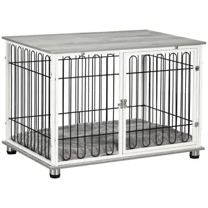 Buy Indoor Dog Crate Furniture, Side End Table, with Soft Washable Cushion, Lockable Doors, for Small and Medium Dogs