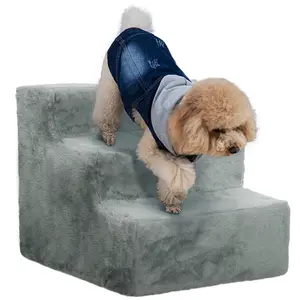 Buy Three-Step Dog Stairs, with Washable Plush Cover, for High Bed Sofa, Dog Stairs for Small Dog and Cat - Light Grey