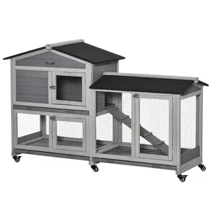 Buy Wooden Rabbit Hutch, Guinea Pig Cage, with Wheels, Run, Slide-Out Tray, Ramp
