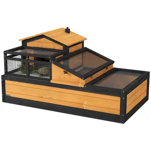 Buy Wooden Tortoise House with Balcony, Tray, Roof, for Indoor and Outdoor, Yellow