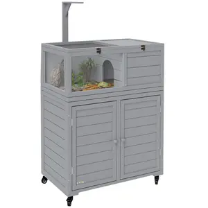 Buy Wooden Tortoise House with Storage Cabinet, Openable Top, Lamp Holder, Transparent Observation Windows, Light Grey