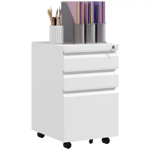 Buy 3-Drawer Filing Cabinet with Lock, Mobile Steel File Cabinet for A4, Legal and Letter Size, Under Desk Drawers with Pre-Assembled Body for Home Office, 37 x 43.5 x 60 cm, White