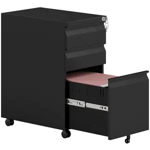 Buy 3-Drawer Steel Filing Cabinet with Lock and Wheels - Black