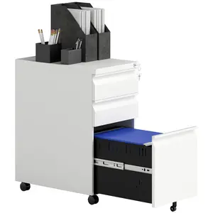 Buy 3-Drawer Steel Filing Cabinet with Lock and Wheels - White