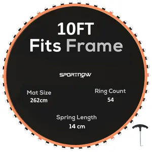 Buy Trampoline Replacement Mat with Spring Pull Tool, 54 V-Hooks, for 10ft Trampoline using 14cm Springs, Orange