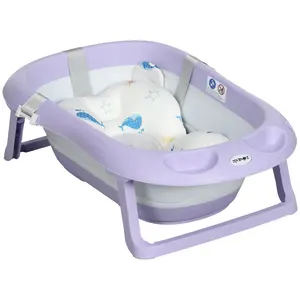 Buy Foldable Baby Bathtub, with Non-Slip Support Legs, Cushion Pad, Shower Holder - Purple