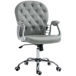 Buy Office Chair Ergonomic 360&deg; Swivel PU Diamante Padded Base 5 Castor Wheels for Home Work Grey