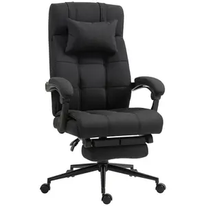 Buy Office Desk Chair with Footrest, Headrest Pillow, Home Office Chair with Reclining Backrest, Swivel Wheels, Black