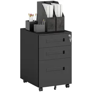 Buy Metal Mobile File Cabinet with Wheels, Lockable 3 Drawer Filing Cabinet for A4, Legal, Letter, Under Desk Storage Unit with Pre-Assembled Body for Home Office, 39 x 48 x 60cm, Black