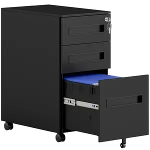 Buy Metal Mobile File Cabinet with Wheels, Lockable 3 Drawer Filing Cabinet for A4, Legal, Letter, Compact Under Desk Storage Unit with Pre-Assembled Body for Home Office, 30 x 43.5 x 60cm, Black
