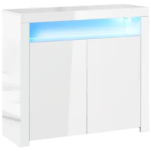 Buy HOMCOM 2-Door Sideboard with LED Light, High Gloss Lighted Storage Cabinet with Shelves and Open Compartment, Modern Kitchen Sideboard for Dining Room, Living Room, 107 x 35 x 97cm, White