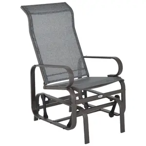 Buy Outsunny Outdoor Gliding Rocking Chair with Sturdy Metal Frame Garden Comfortable Swing Chair, Grey & Brown