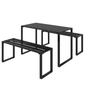 Buy Outsunny 3 Pieces Picnic Bench Set with Table and 2 Benches, Slated Design Dining Trestle Beer Table and Seat, Black