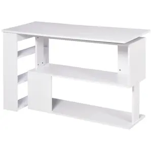 Buy HOMCOM Corner Computer Desk, L Shaped Desk with 360° Rotating Bookshelf, 120L x 110W x 74.5H cm, White