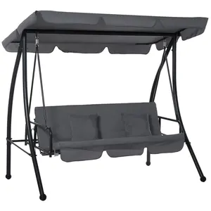 Buy Outsunny Outdoor 2-in-1 Swing Chair Lounger 3 Seater Garden Swing Seat Bed Convertible Tilt Canopy W/ Cushion, Dark Grey