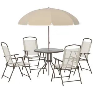 Buy Outsunny Garden Patio Texteline Folding Chairs Plus Table and Parasol Furniture Bistro Set 6 Pieces - Coffee/Cream