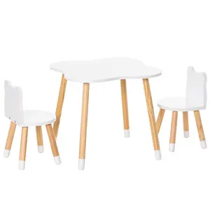 Buy 3-Piece Kids Table and Chair Set with 2 Bear-Shaped Chairs, for Ages 1-4 Years, White