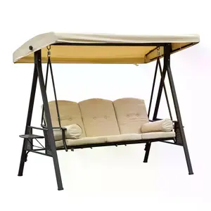 Buy Outsunny Swing Chair Hammock Chair 3 Seater Canopy Cushion Shelter Outdoor Bench Steel Beige
