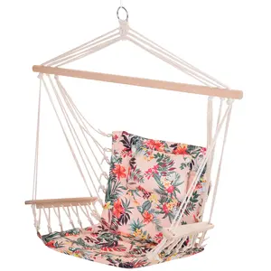 Buy Outsunny Garden Outdoor Hanging Hammock Chair Thick Rope Frame Wooden Arms Safe Wide Seat Garden Outdoor Spot Stylish Multicoloured floral