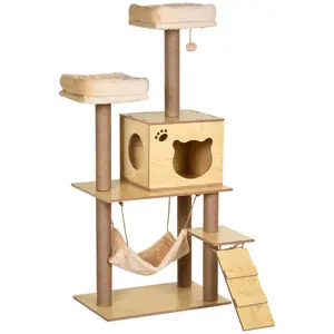 Buy PawHut 130cm Cat Tree for Indoor Cats, Multi-Level Plush Cat Tower, with Five Scratching Posts, Two Perches, Cat House, Hammock