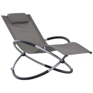 Buy Outsunny Outdoor Orbital Lounger Zero Gravity Patio Chaise Sun Lounger Foldable Rocking Chair with Pillow, Grey