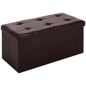 Buy HOMCOM Folding Faux Leather Storage Cube Ottoman Bench Seat PU Rectangular Footrest Stool Box (Brown)