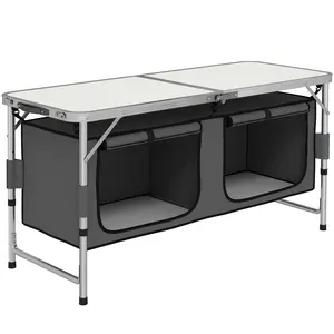 Buy 4ft Folding Camping Cupboard Kitchen, Height Adjustable Aluminium Camping Table with Storage, Lightweight Picnic Table for Outdoor Garden BBQ Party