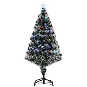 Buy 4ft Artificial Prelit Christmas Tree, Snow Xmas Tree with Colourful LED Lighting Fiber Optics, Green White