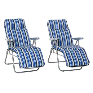 Buy Outsunny Reclining Garden Chair Set of 2, 5-Level Adjustable Zero Gravity Chairs with Cushions, Folding Sun Lounger Garden Recliner Chairs with Armrests for Outdoor, Patio, Blue Stripe