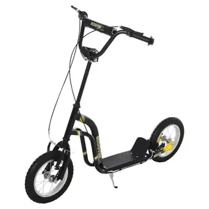 Buy HOMCOM Teen Kids Stunt Scooter w/ Adjustable Handlebar, 12 Inch Rubber Tyres, Dual Brakes, Black