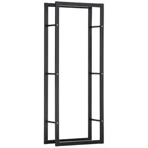 Buy HOMCOM Metal Firewood Log Holder Tall Firewood Rack Indoor Outdoor Fireplace Wood Storage Shelf, Black, 60Wx25Dx150Hcm