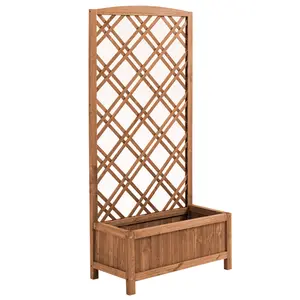 Buy Outsunny Garden Planter with Trellis, Wooden Raised Bed for Garden with Lattice Trellis for Vegetables, Herbs and Flowers, Brown
