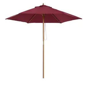 Buy Outsunny 2.5m Wood Garden Parasol Sun Shade Patio Outdoor Wooden Umbrella Canopy Wine Red