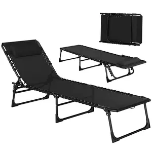 Buy Outsunny Foldable Sun Lounger, Outdoor 4 Level Adjustable Backrest Reclining Chaise Chair, Steel Frame Recliner Chair for Camping, Hiking, Black
