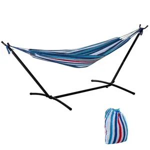 Buy 298 x 117cm Hammock with Stand Camping Hammock with Portable Carrying Bag, Adjustable Height, 120kg Load Capacity, Blue and White Stripe