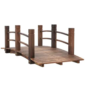 Buy Outsunny 1.5M Wooden Garden Bridge Lawn Décor Stained Finish Arc Outdoor Pond Walkway w/ Railings Water Yard Decoration