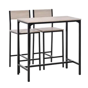 Buy HOMCOM 3-Piece Bar Table Set with 2 Stools, Industrial Breakfast Bar Set with Footrest, Backrest for Dining Room, Small Space
